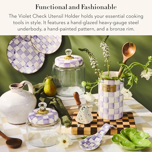 Image of MACKENZIE-CHILDS Enamel Utensil Holder, Purple-and-White Violet Check