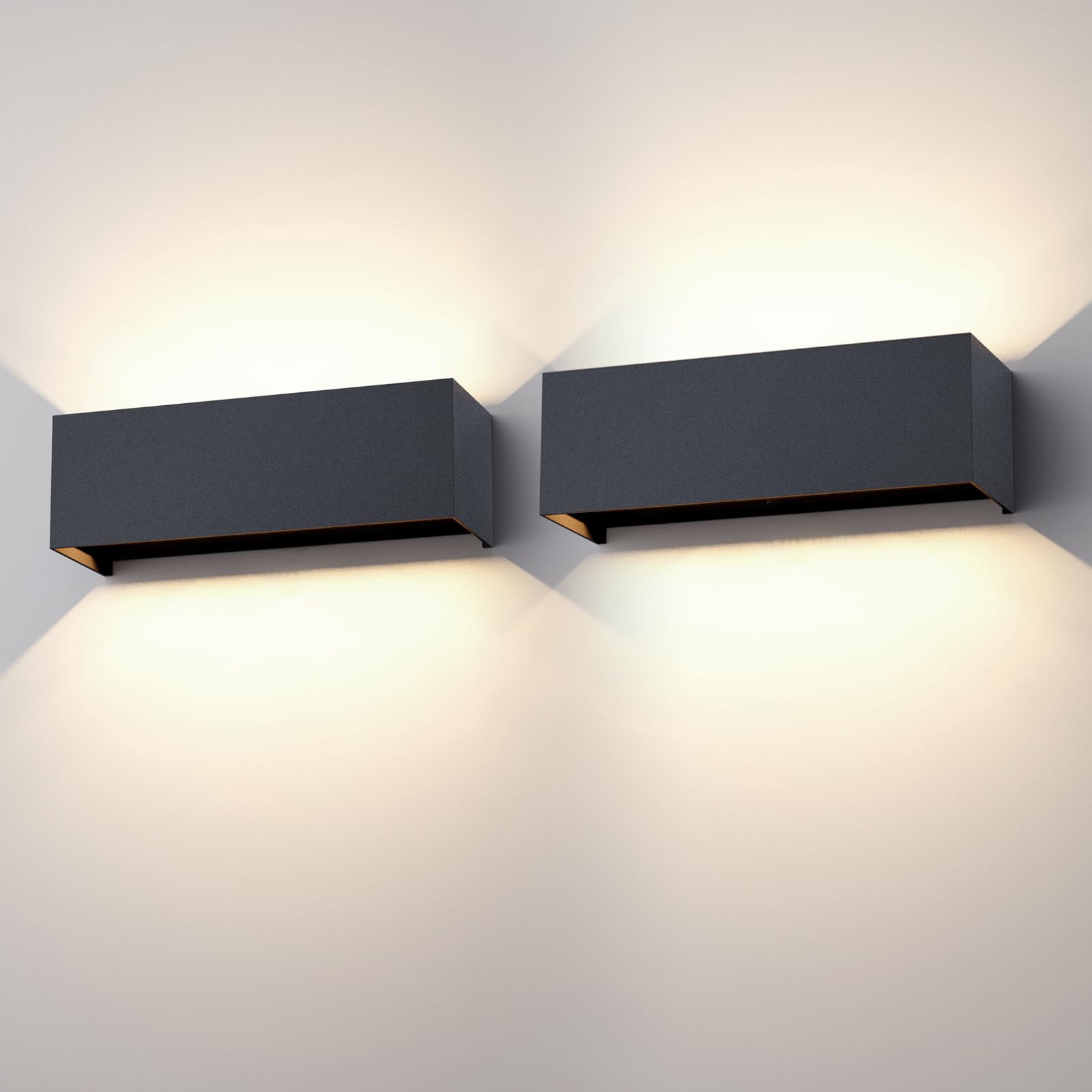 Klighten 30W Aplique de Pared Interior/Exterior,2PCS Aplique de Exterior 4000K Lámparas de Pared exterior de LED con ángulo de Haz Ajustable Aplique de Pared IP65,Antracita