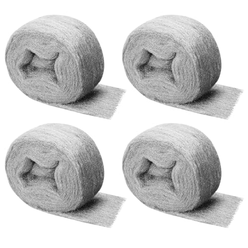 Shineboc 4Pcs Lana de Acero Grado 00000 - Ideal para Pulir y Limpiar Madera, Vidrio, Metal y Piedra 16 Metros