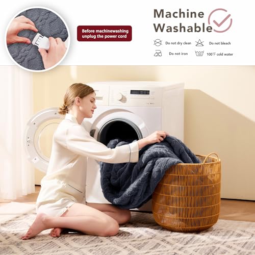 JKMAX Heated Blanket Full Size - Premium Soft Heating Electric Blanket, Fast Heating with 10 Heating Settings, 5 Time Settings, Machine Washable - Perfect for Winter & Cold Nights (72"x84", Grey)