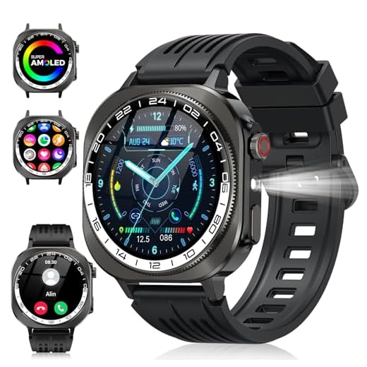 Soudorv Montre Connectée Homme, 1.43" HD Montre Sport avec 130+ Modes Sportifs, Militaire Smartwatch avec LED Lampe, Montre avec Fréquence Cardiaque/Sommeil, Etanche IP68 pour Android/iOS