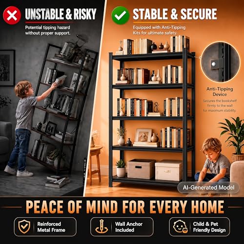 Image of 3 Tier Metal Bookshelf, 1200LBS Heavy Duty Deep Book Shelf, Adjustable Wide Black Bookcase, Modern Bolt-Free Industrial Book Shelves for Bedroom, Living Room, 28 inch W x14 D x 32 inch H