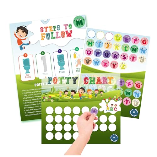 ABC Potty Training Chart, Kid, Poo, Potty Training Sticker Chart with Unique ABCDesign, Potty Chart for Toddlers, Potty Chart, Potty Reward Charts for Toddlers, Pack, Chat, Training Potty,