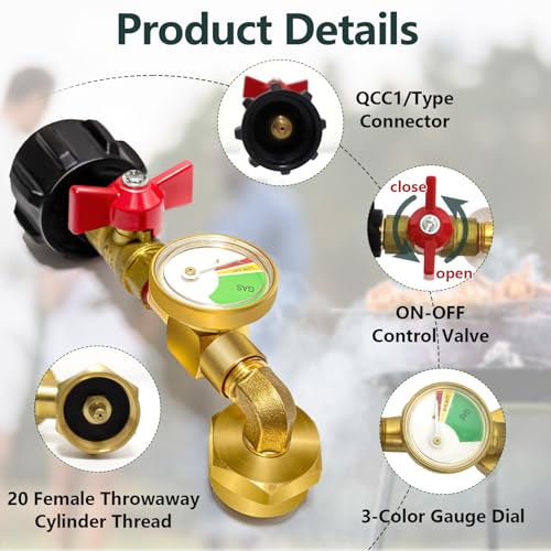Adaptateur recharge propane coudé avec valve manomètre intégrée - 5