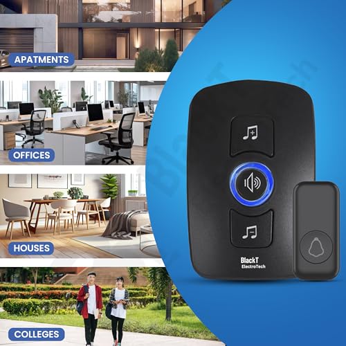 Image of Blackt Electrotech (BT03DB) : Wireless RF Doorbell Set with Volume Control, and Long Range for Home and Office (Black)