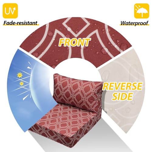 Image of AAAAAcessories Outdoor Seat Cushions for Chairs, Fade-Resistant, Waterproof Patio Furniture Replacement Cushions, 23.5 inch x 25.5 inch x 5 inch + 23.5 inch x 13.5 inch, Set of 2, Clay Red Vine Trellis
