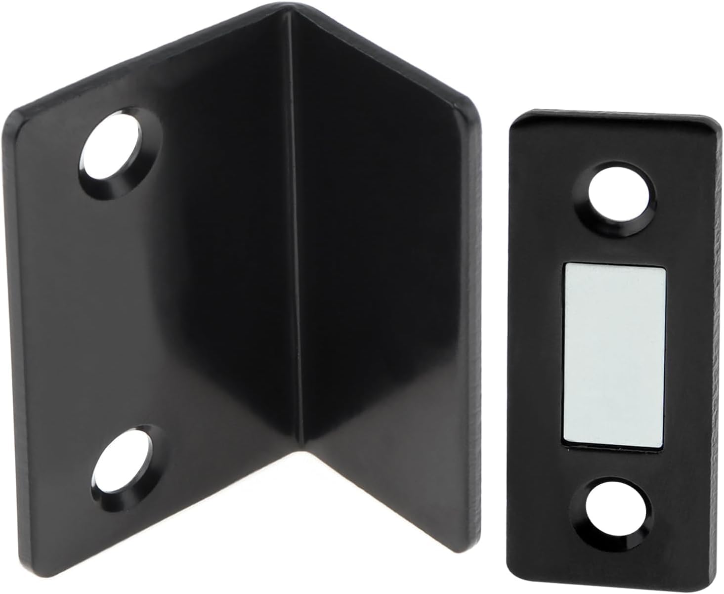 JIALTO 2 Pcs L-Shaped Magnetic Door Catch- Ultra Thin Cabinet Latch & Furniture Safety Lock- Strong Adhesive Sticker & Screws- Drawer Locks, Cupboard Door Stopper, Kitchen Closet Latches (Black, 2) 3