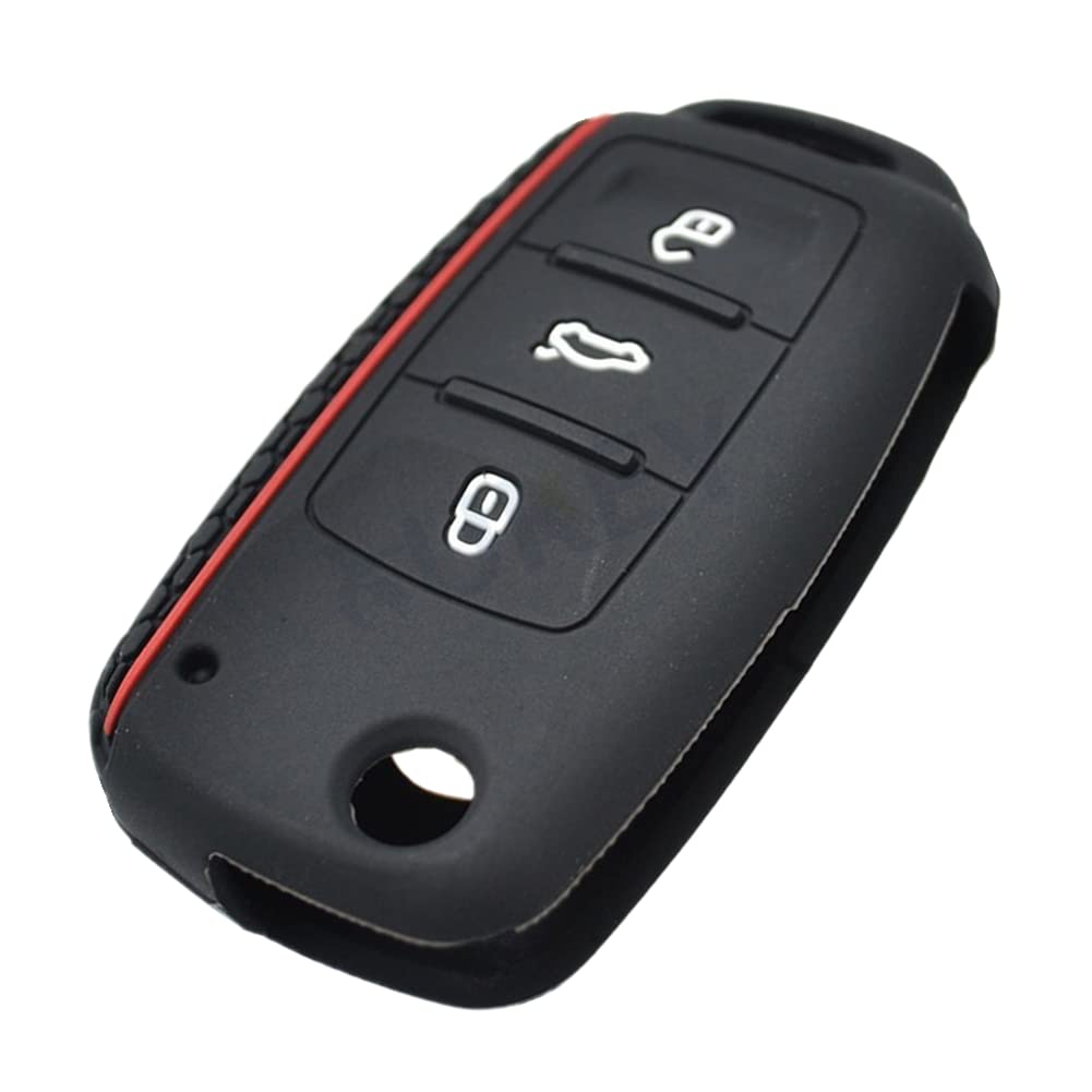 Happyit Silicone Car Key Cover Cases for Volkswagen vw Polo Bora Beetle Tiguan Passat Golf Jetta Eos Skoda 3 buttons Fob Shell Black - Image 4