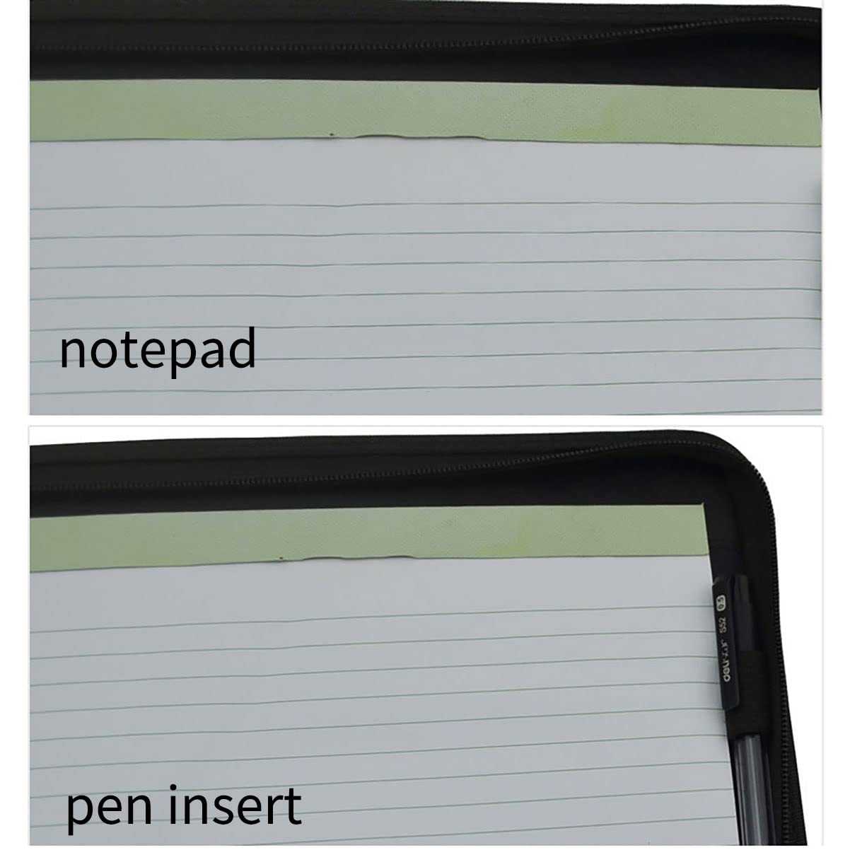 Zdejmujący się Ring Binder i Notepad, Teczka A4 ze skóry PU, zapinana na zamek, z 3 kółkami, organizerem, kieszeniami długopisy, w kolorze czarnym(Black B)