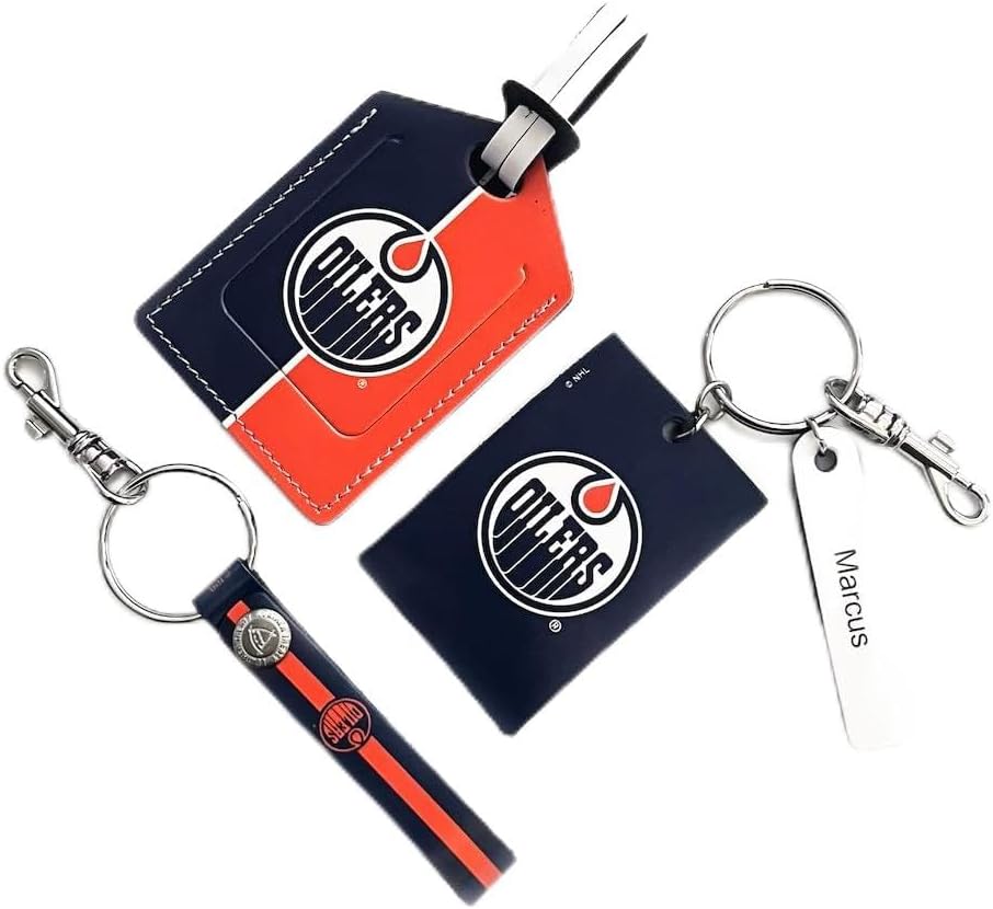 EDMONTON OILERS PERSONALIZED Licensed NHL Three Piece Leather Gift Pack with Tag
