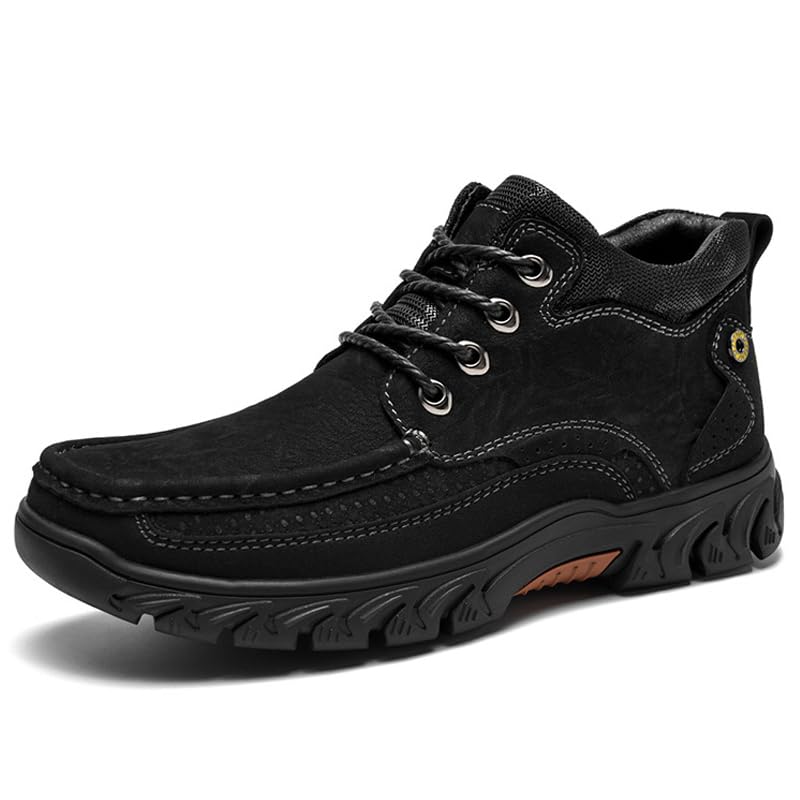 Boxpopla Men's Waterproof Hiking Boots Lace-up Lightweight & Breathable Mid Ankle Work Shoes Moc Anti Slip Trekking Shoes Casual Climbing Hiker Outdoor Boots (Black,11,11)