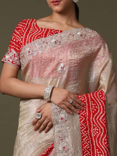 Image of SAREE MALL Women's Tissue Embroidered Saree With Unstitched Blouse Piece