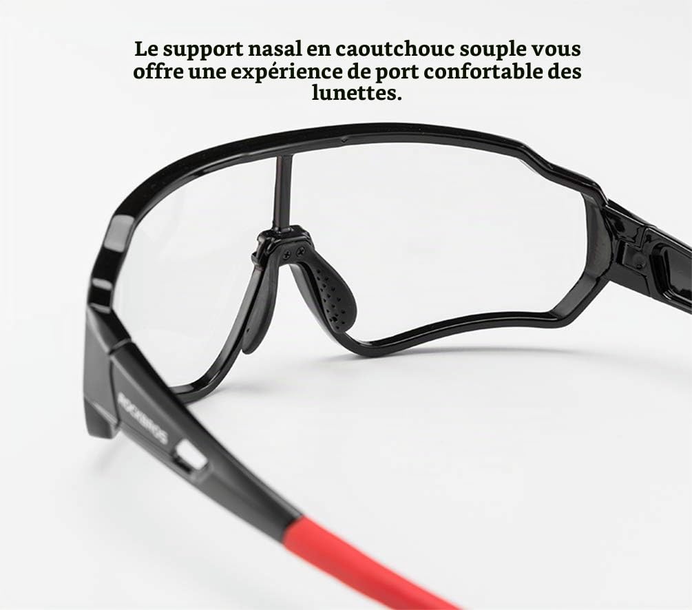 ROCKBROS Lunettes Vélo Route VTT Photochromique Hommes, Cyclisme Lunettes Soleil Sport VTT Pêche Running Noir Rouge pour Hommes Femmes