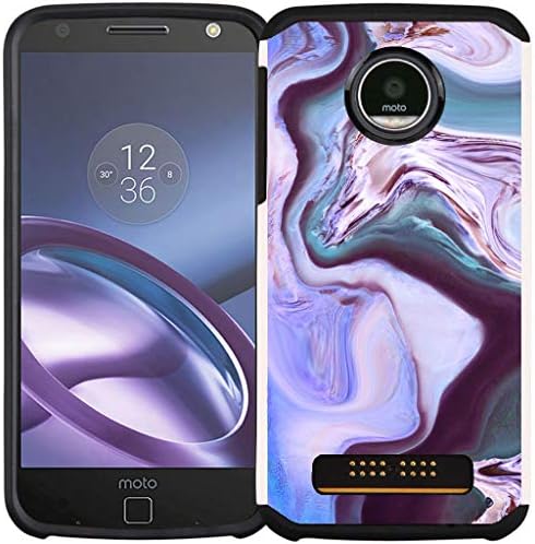 Cass Creations Case Compatible with Motorola Moto Z Play Droid (XT1635), Dual Layer Shock Proof Bumper Protective Phone Cover - Purple Marble
