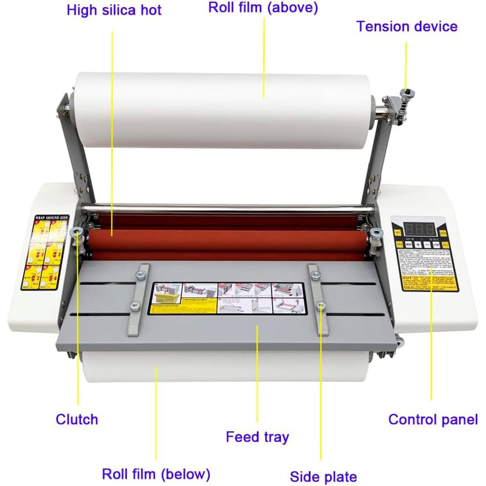 Maszyna do laminowania na gorąco i na zimno, regulowana od 0 do 180 ℃, jednostronna i dwustronna laminator termiczny, 9 regulowanych prędkości biegu, 4 rolki wyświetlacza cyfrowego A2+ Laminator, do