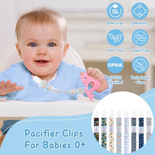 Image of ALVABABY Pacifier Clips 8 Pack Pacifier Binky Paci Holder Leashes for Baby Teethers 8DP08