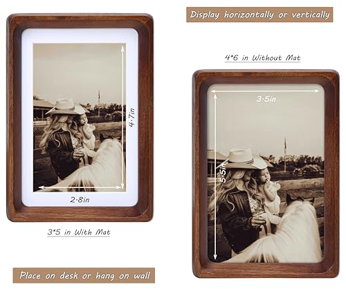 Image of 4x6 Picture Frame with Mat for 3x5, USA-Sourced Natural Walnut Wood Handcrafted Rounded Corner with Real Glass, Vertical or Horizontal Display Photo Gallery Wall & Tabletop Frame