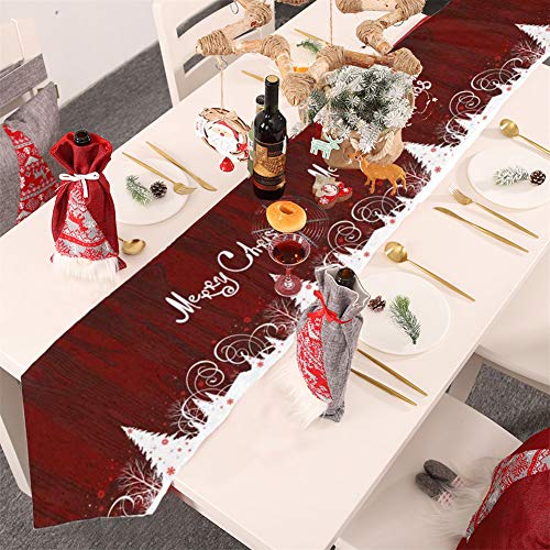 Wihve Merry Christmas Table Runner 13 X 90 Inch, Christmas Tree Tablerunner Double Sided Winter Snowflake Flowers Red Table Runner For Xmas Dining Table Topper Decorations #TOP1
