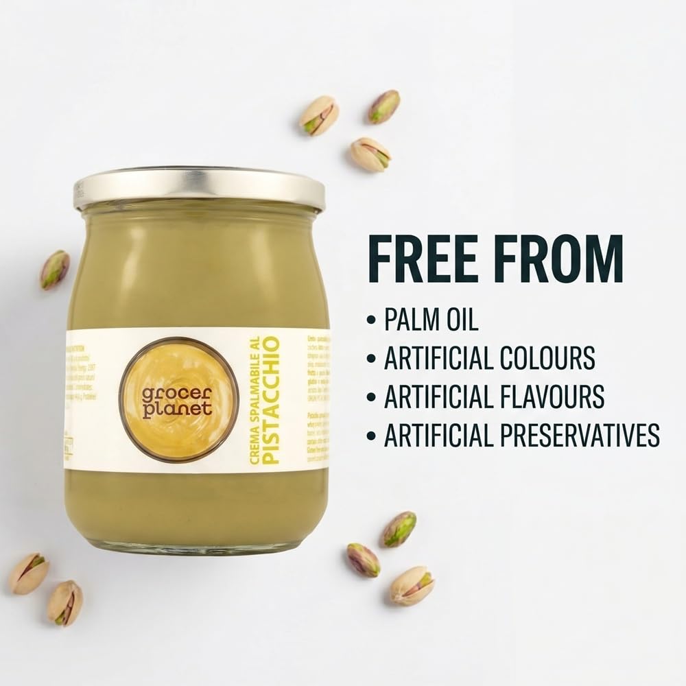 Grocer Planet - Crème Douce de Pistaches (600g) | Avec 45% de Pistaches | Cuisine Italienne Gourmet | Ideal pour les petits déjeuners et les desserts