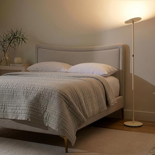 Image of Brightech Sky LED Floor lamp, Torchiere Super Bright Floor Lamp for Living Room Decor & Office - Dimmable, Tall Standing Lamp with Warm Light for Bedroom & Reading - Cream