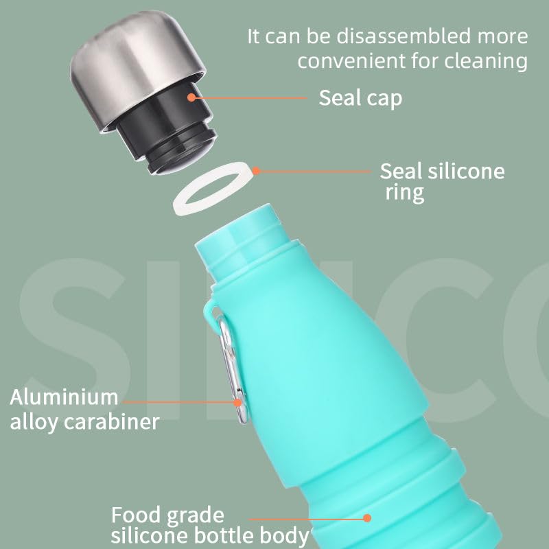 Image of ZENOVIA Collapsible Silicone Water Bottle with Clip | Foldable Leakproof BPA-Free Travel Water Bottle | Portable Reusable Bottle for Gym, Hiking, Camping, Office & Kids (Green, Pack of 1)