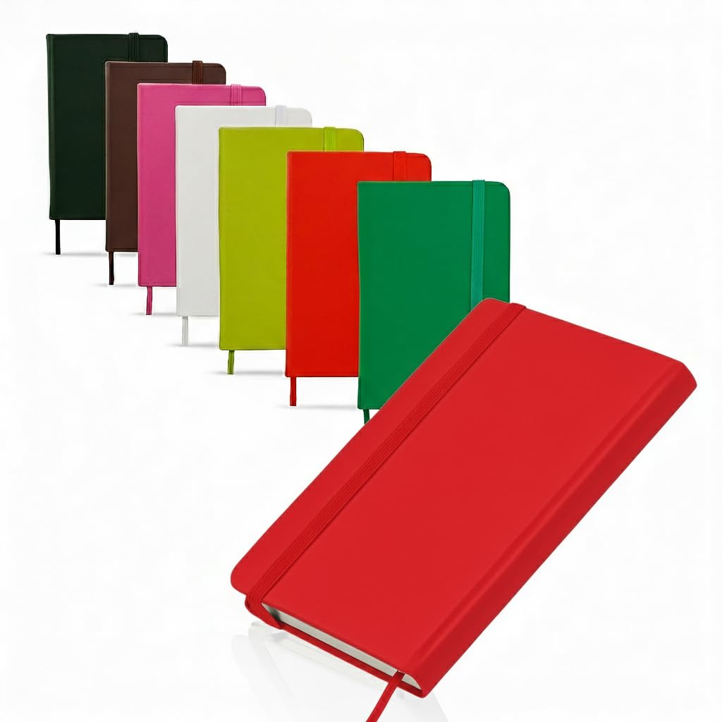 24x Cuaderno Personalizado de Polipiel – Detalles de Boda o Regalo Corporativo – Tapa Dura A6 con Elástico, Marcapáginas y 100 Hojas Lisas (Rojo)