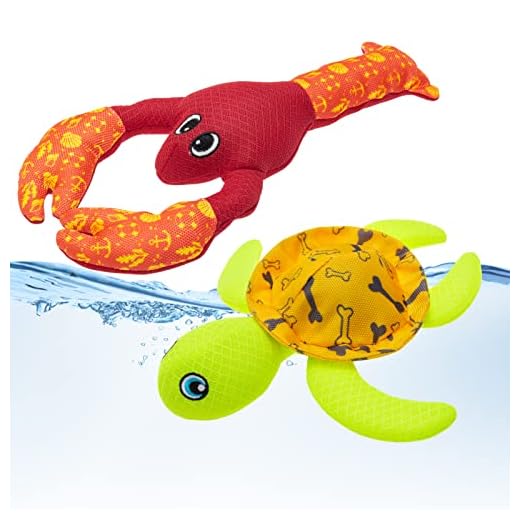 PUPTECK Dog Pool Floating Toys - 2 Pack Squeaky Water Toys for Summer Interactive Games, Beach Fetch Toy Turtle & Lobster