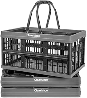 CleverMade 16L Collapsible Reusable Plastic Grocery Shopping Baskets; Small Foldable Storage Crates with Handles, 3 Pack, Charcoal