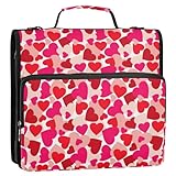 Boccsty Red Pink Hearts Zipper Binder 3 Ring Binders Expanding File Folder Multi-Pocket Zipper Binder Organizer for School Shoulder Strap and Handle