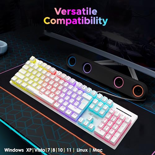 Image of Ant Esports MK3400 Pro V3 Mechanical RGB Gaming Keyboard, 104 Keys-Brown Switch, Multicolour Backlit, Anti-Ghosting, USB Wired, Media Keys, 12 LED Modes, for PC, Mac, Windows, Linux - White