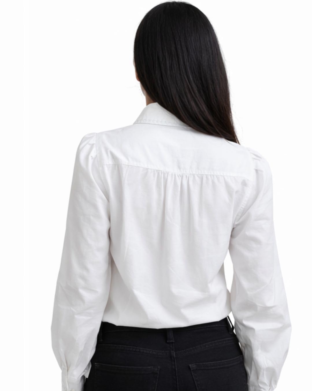 VivalaVida Official - Camicia Bianca da Donna, Blusa con Ricami, Camicia Elegante Donna, Maniche a Sbuffo, Manica Lunga, 100% Cotone, Bianco, M