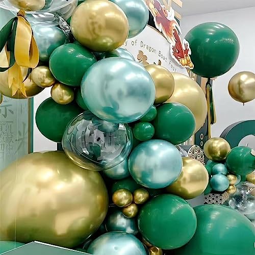 Image of 100pcs Dark Green Balloons, 12 inch Green Latex Party Balloons Helium Quality for Birthday Party, Dinosour Masquerade,Baby Shower,Wedding Christmas Party Decoration (with Ribbon)