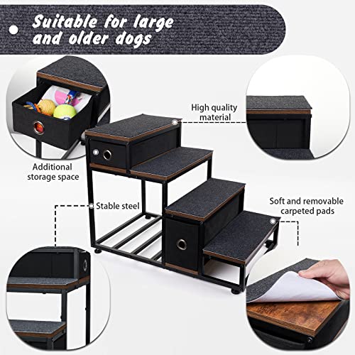 Litail Wood Pet Stairs For Small Large Dogs, 4 Tiers Pet Steps 19.5In High With Non-Slip Carpets And Storage, Wooden Dog Stairs For High Bed, Couch, Sofa, Up To 133Lbs, Color In Vintage Brown #TOP5