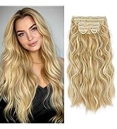 Blonde Clip In Hair Extensions 20 Inch 6 Pcs Long Wavy Curly Strawberry Blonde Highlight Bleach B...