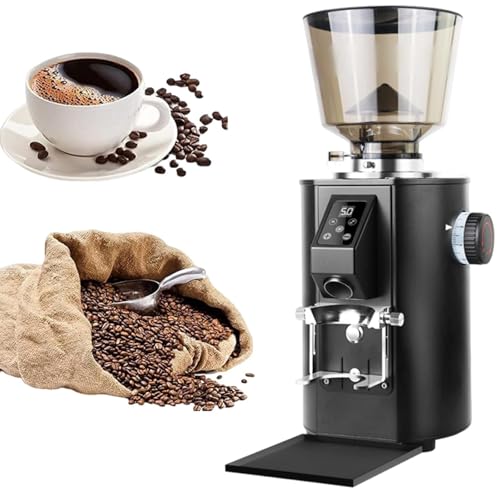 DDZJTPP Moledor De Cafe,Molinillo De Café Comercial De 350w,Molino Cafe Espresso De Muelas Planas De 64mm,Molinillo Cafe Electrico Capacidad De 1 LB 9 Ajustes De Precisión Y Pantalla LED Black