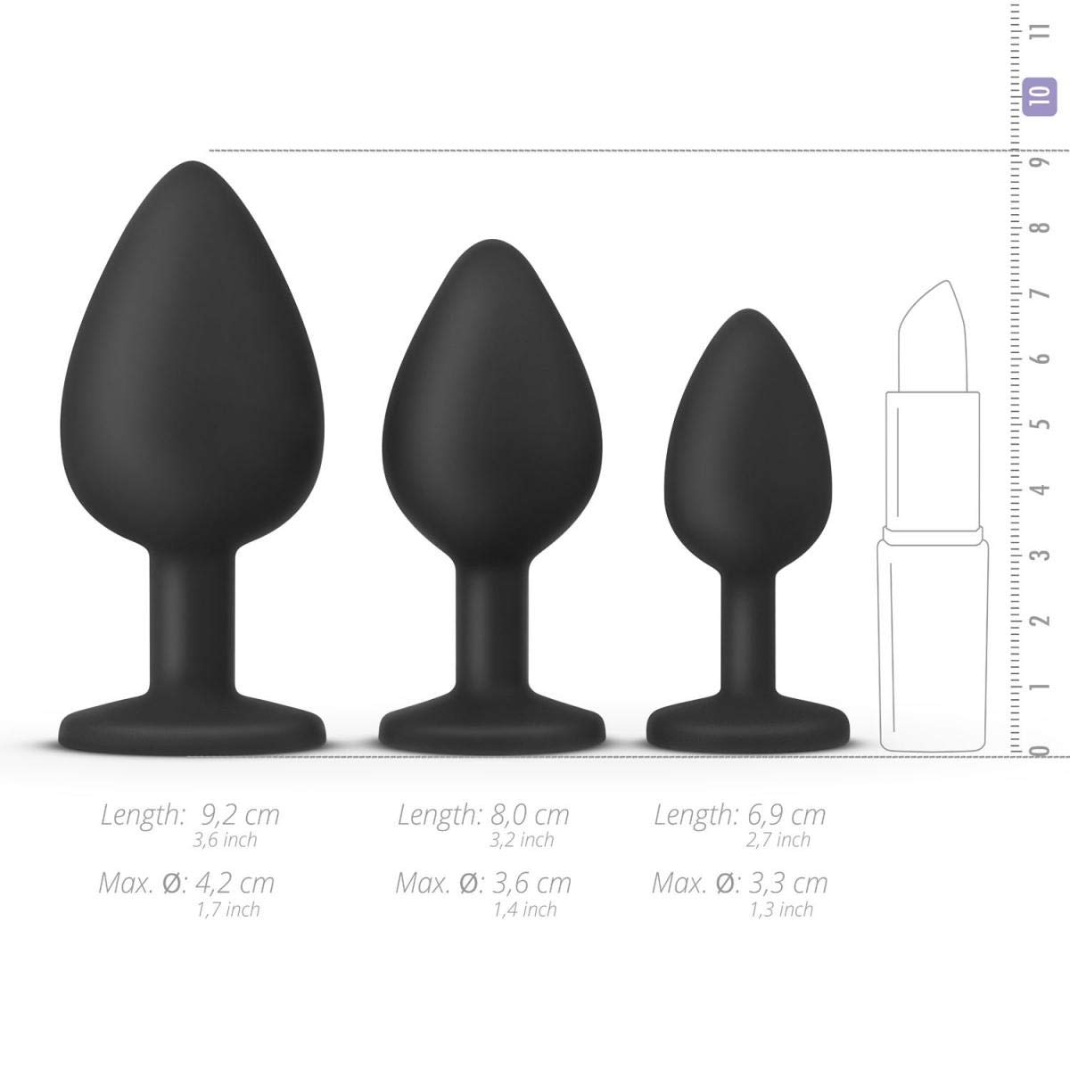 Teazers Buttplug Set – Silicone Triplicare Plug Anale Set di 3 Diverse Dimensioni - Adatto per principianti e utenti avanzati – Buttplug per Donna e Uomo - Nero