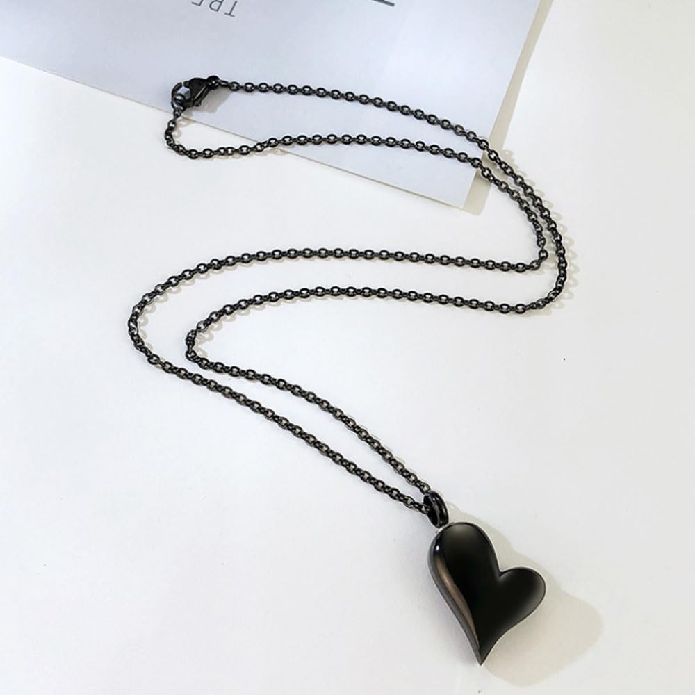 Personalized Forever In My Heart Cremation Urn Necklace for Ashes Gold ,Dad/Mom/Grandpa/Grandma Keepsake Urn Necklaces for Human Ashes Stainless Steel Custom Engraving Memorial Ash Pendant Necklace (Black)