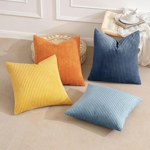Image of MIULEE Soft Corduroy Decorative Throw Pillow Covers Blue-Orange 20x20