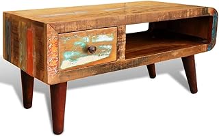 vidaXL Antique Coffee Table, Handmade with Curved Edge, 1 Drawer, Purely...