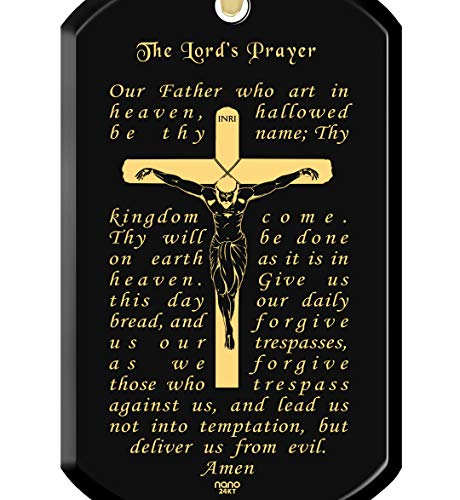 Lord's Prayer Crucifix Cross Necklace for Men Onyx Dog Tag Pendant 24k Gold Inscribed Scripture, 20" Chain2