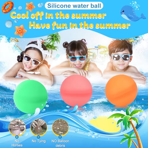 Wasserbomben Selbstschließend,6 Stück Silikon Wiederverwendbare Wasserbomben für Kinder & Erwachsene, Wasserballoons Schnellfüller Outdoor Wasserspielzeug für Pool, Strand & Sommerparty