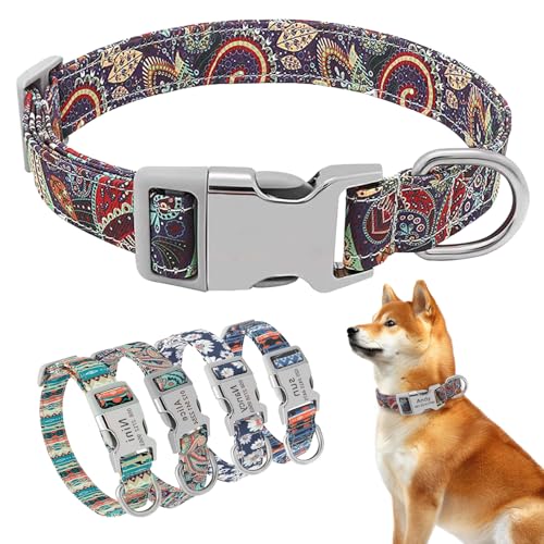 Personalisiertes Hundehalsband Mit Namen & Telefonnummer, Verstellbares Halsband für kleine, mittlere & große Hunde – Individuell für Rüden & Hündinnen (Lila)