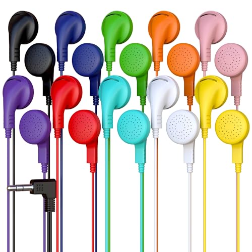 20 Pack Bulk Wired Earphones, In Ear Earbud Headphones with 3.5mm Jack, 4ft Tangle Free Cable, Comfortable Fit, Affordable and Cost Effective, Ideal for School Classroom Testing Students, Mix