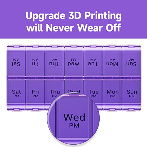 Image of Weekly AM PM Extra Large Pill Organizer, 7 Day Pill Case 2 Times a Day, XL Day Night Pill Case Twice a Day, Oversized Daily Medicine Organizer for Vitamin, Pill Container (Purple) | Easy-Open,High-Capacity,Easy-Open,Senior-Friendly,AM /PM,Weekly-Tracking,BPA-Free,Long-Lasting