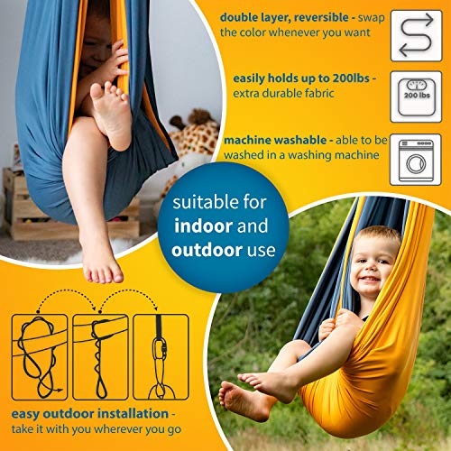 Bliablu Indoor Sensory Swing For Kids + Ceiling Hanging Kit – Compression Hammock, Therapy Swing For Outdoor & Classroom Activity – Great Cuddle Swing For Kids & Adults With Special Needs & Adhd #TOP2