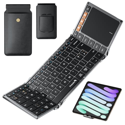 ProtoArc XK01 TP Portable Foldable Keyboard with Touchpad, Full Size Keys, Folding Bluetooth Travel Keyboard with Trackpad for iPad Laptop PC Tablets - Black Gray