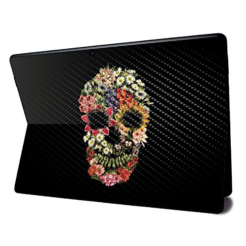 Image of MightySkins Carbon Fiber Skin for Microsoft Surface Pro X - Floral Skull | Textured Carbon Fiber Finish | Easy to Apply, Remove, and Change Styles | Made in The USA