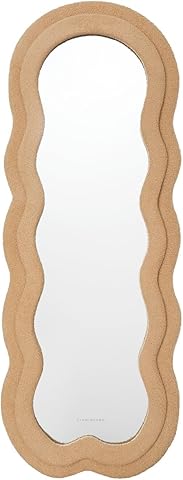 Flamingueo Espejo de Pie Cuerpo Entero - Marco Tejido Rizo - Forma Irregular - Espejo Pared - Wavy Mirror - Decoracion Habitacion - Marrón - 160 x 60 x 4 cm