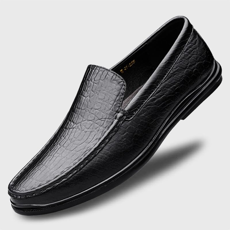 Men's Loafers Shoes Round Toe Genuine Leather Crocodile Print Loafer Shoes Lightweight Flat Heel Slip Resistant Casual Outdoor Slip-ons4