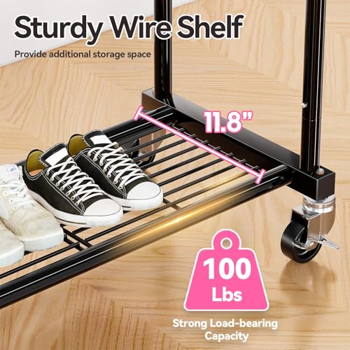SUFAUY Clothes Rack, Double Rods Rolling Clothing Rack for Hanging Kid Clothes, Portable Garment Rack with Wheels, Coat Rack Wardrobe Closet Load 350 LBS (Black) by SUFAUY - Used condition - Image 4